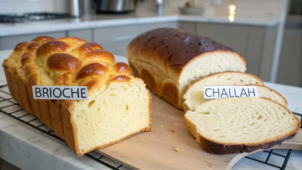 Is Braided Brioche the Same as Challah? A comparison of two braided loaves showing the differences in texture and ingredients between brioche and challah